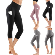 Load image into Gallery viewer, Women&#39;s Tight Elastic Quick Dry Solid Color Pocket Capris Joggers Women Seamless Pants
