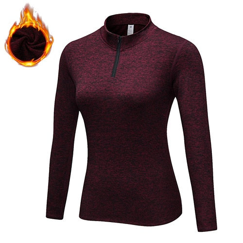 Plus Velvet Comprehensive Training Sweater Winter Warm Tights Women Long Sleeve Gym Fitness Running Yoga Sport Ladies Clothes