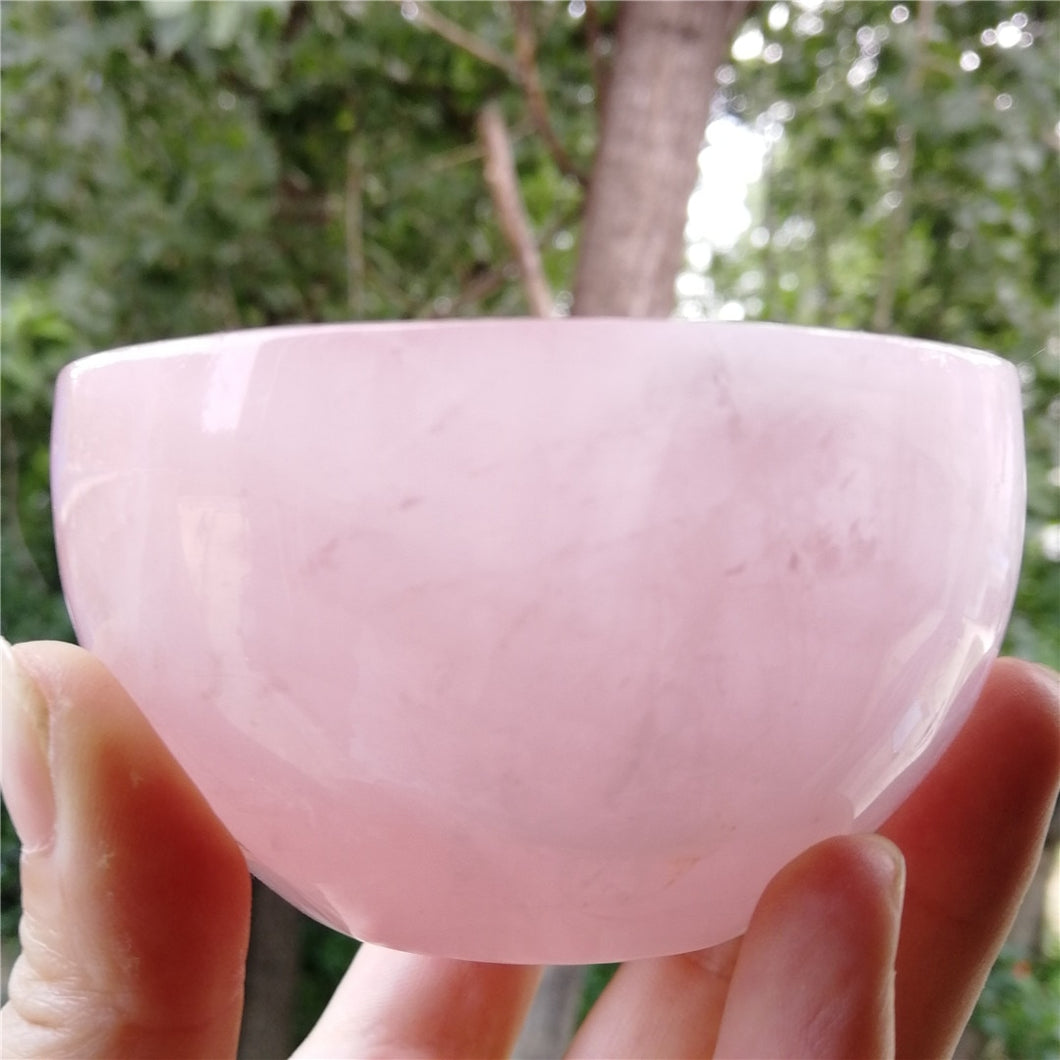 65-85mm 100% natural rose quartz stone healing crystal bowl for home decoration and reiki