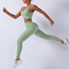 Load image into Gallery viewer, Buttons Women Seamless Yoga Set Sports Suits Sport Bra High Waist Seamless Leggings Yoga Pant Gym Set Sportswear Workout Clothes
