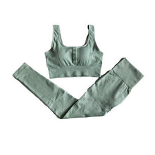 Load image into Gallery viewer, Buttons Women Seamless Yoga Set Sports Suits Sport Bra High Waist Seamless Leggings Yoga Pant Gym Set Sportswear Workout Clothes
