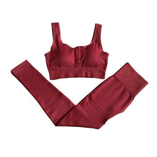 Load image into Gallery viewer, Buttons Women Seamless Yoga Set Sports Suits Sport Bra High Waist Seamless Leggings Yoga Pant Gym Set Sportswear Workout Clothes
