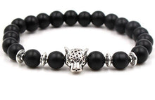Load image into Gallery viewer, 8mm adjusted Charm head nature stone bead copper Frosted agate Onyx Bracelet yj5 leopard  head Reiki Chakra Buddha Yoga
