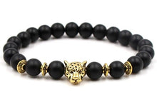 Load image into Gallery viewer, 8mm adjusted Charm head nature stone bead copper Frosted agate Onyx Bracelet yj5 leopard  head Reiki Chakra Buddha Yoga
