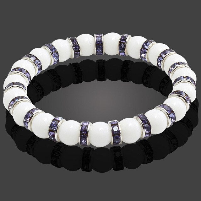 Colorful Crystal Beads Natural White Porcelain Handmade Strand Stone Bracelets Women Men Bracelet Yoga Prayer Buddha Jewelry