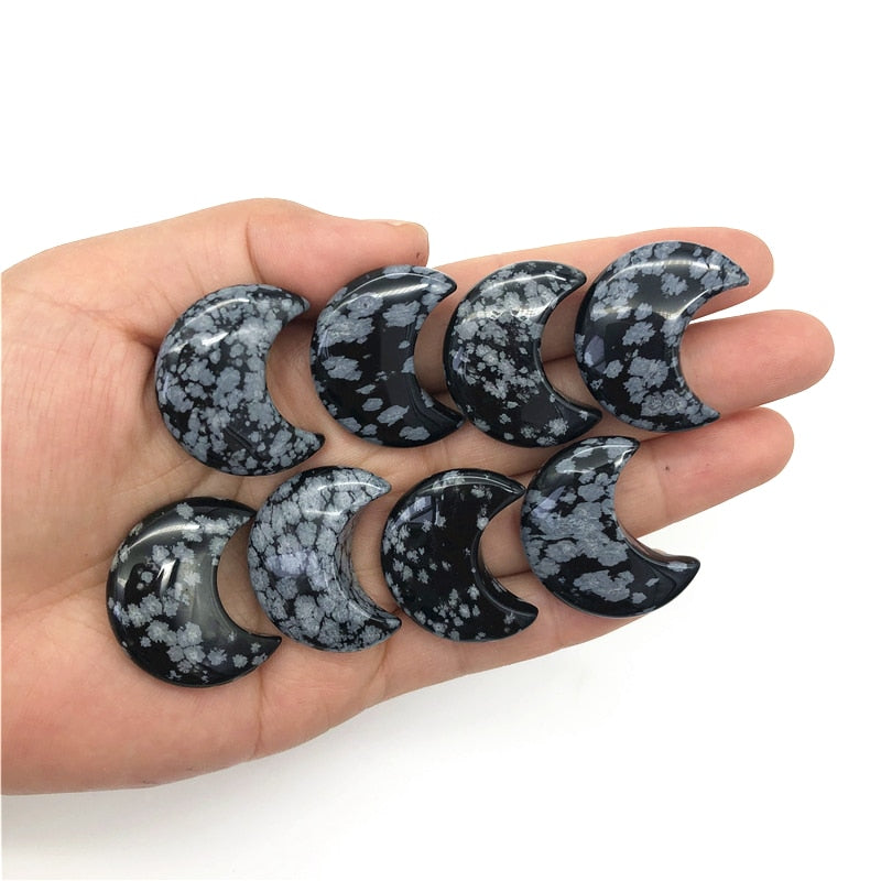 Wholesale 1pc Natural Snowflake Obsidian Moon Shaped Crystal Gemstone Healing Stones Gifts Natural Quartz Crystals