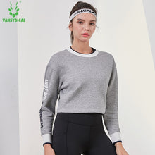 Load image into Gallery viewer, Vansydical Winter Fleece Sports Sweater Women&#39;s Long Sleeve Letters Running Gym Yoga Tops Loose Fitness Workout Pullovers
