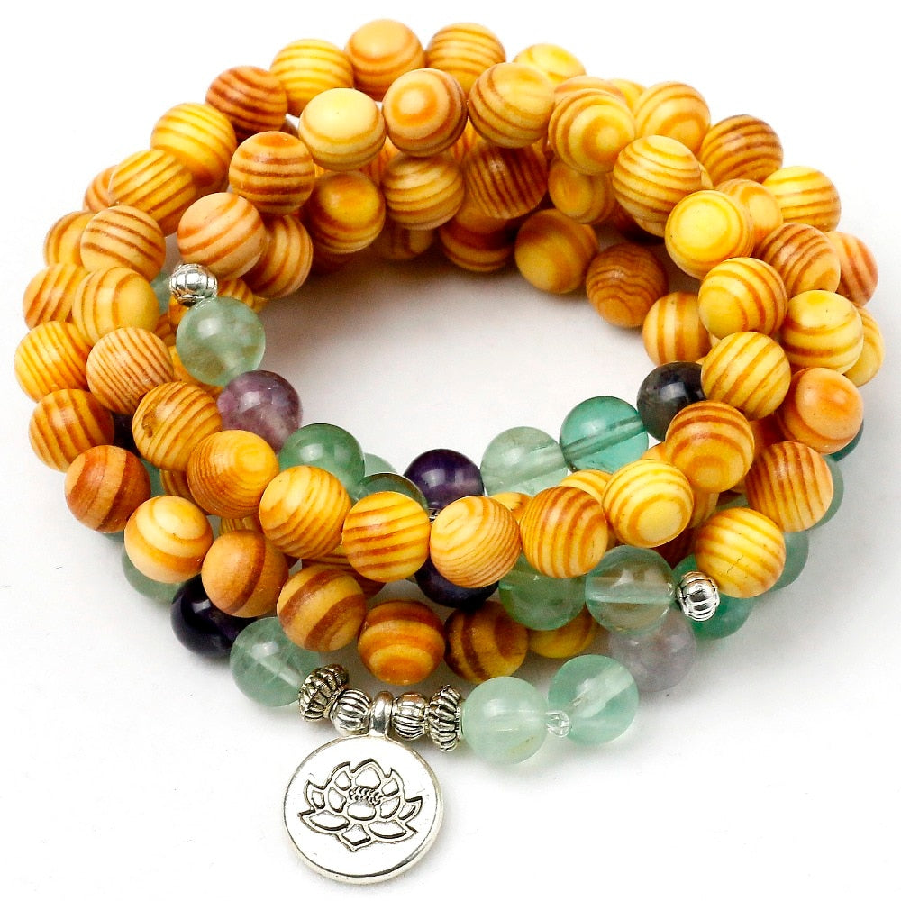 Natural Emperor Dragon Wood WIth Fluorite Stone 8mm Beaded Strand Charm Bracelet Women Men Neckalce Unisex Yoga Jewelry