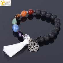 Load image into Gallery viewer, CSJA 7 Chakras Healing Bracelet 8mm Yoga Meditation Natural Stone Beaded Bracelets Real Crystal Quartz Women Hand Jewellery F398
