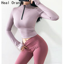 Load image into Gallery viewer, Heal Orange Sport Shirt Women Sweaters Jersey Mujer Ong Sleeve Crop Top Gym Womens Yoga Tops Workout Shirt Quick Dry Shirt Women
