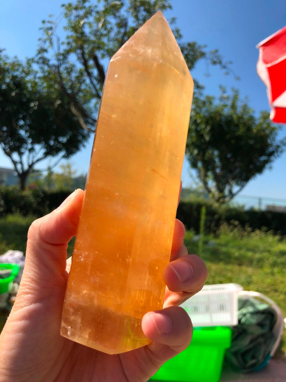 large orange calcite wand point iceland crystal tower  huge size crystal points yellow calcite citrine about 400g crystal stone