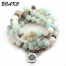 Load image into Gallery viewer, BOAKO Natural Stone Lotus Buddha Beads Bracelet Matte Amazonite Mala Beads Bracelets Bangles For Women Men Charm Fashion Jewelry
